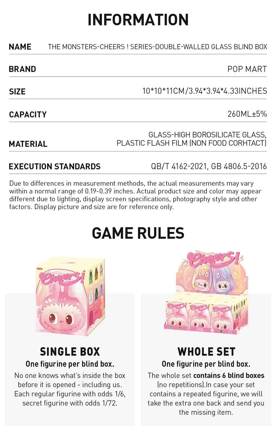 Original Popmart Labubu the Monsters CHEERS SERIES Double-walled Glass Blind Box