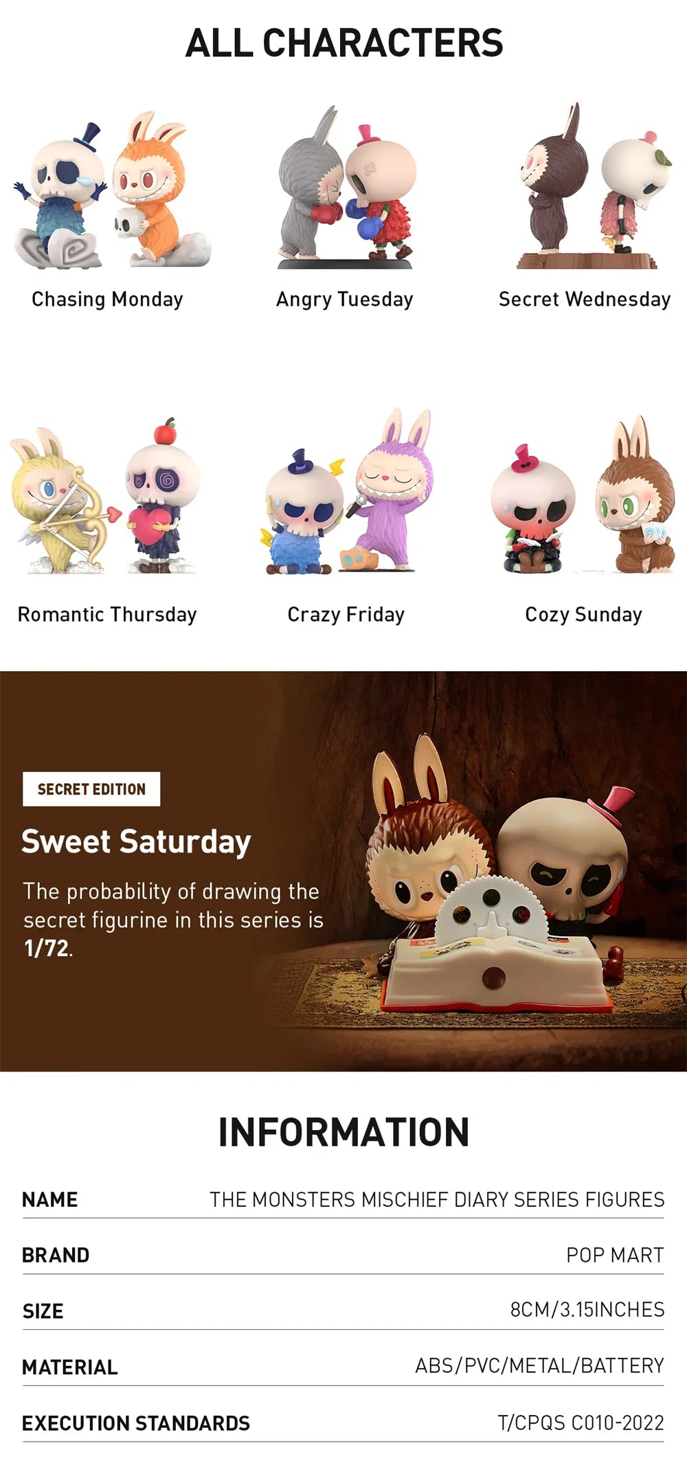 6 PCS - POP MART Monsters Mischief Diary Series - Mystery Box Set