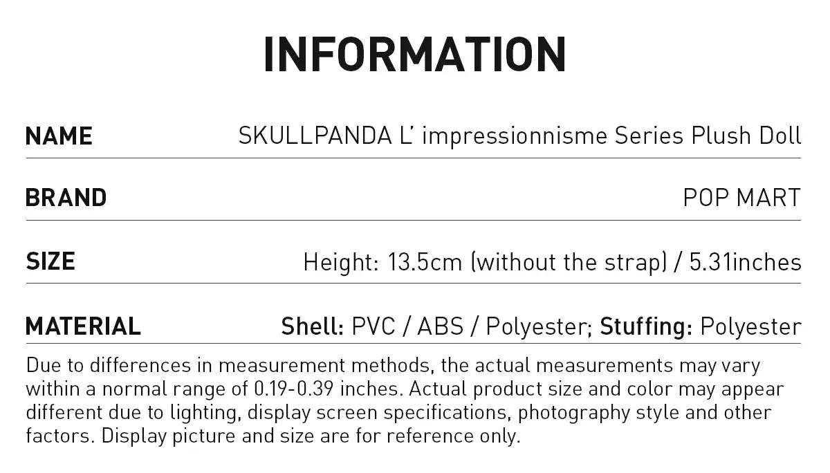 9PCS- Original Pop Mart Skullpanda L'impressionnisme Series Vinyl Pendant Plush Mystery Boxes