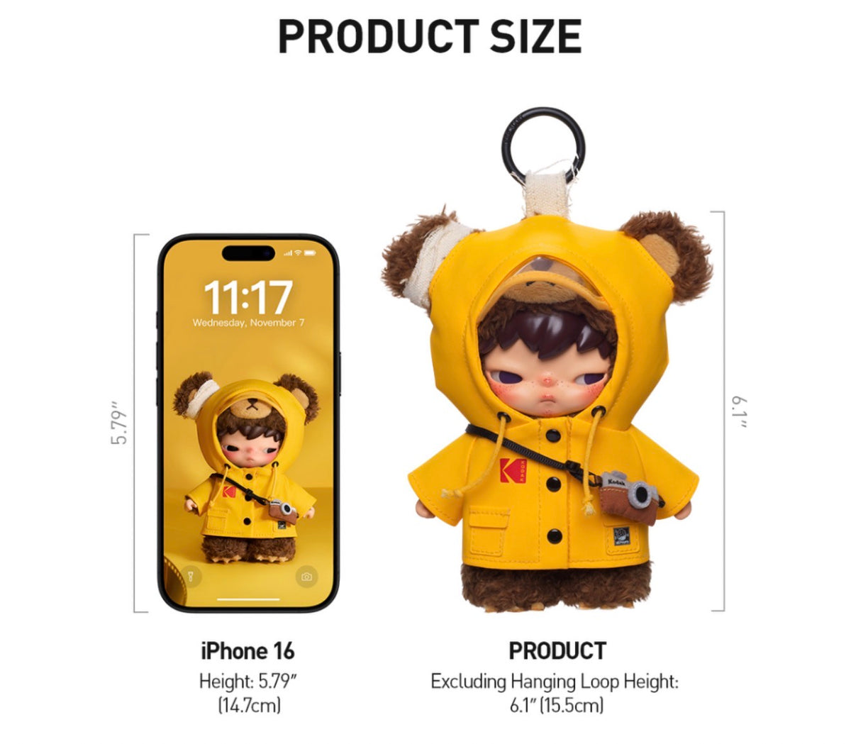 Hirono × Kodak Click Bear Plush Doll Pendant